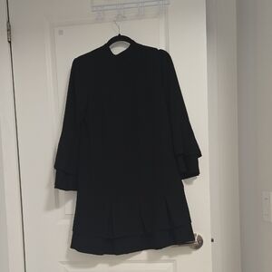 Charles Henry Black Tiered Long-Sleeve Dress